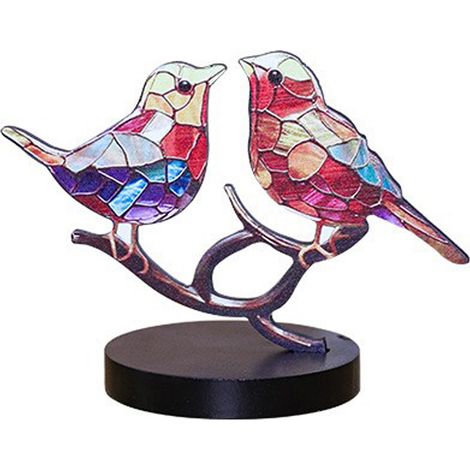 Sculpture décorative en bois Peinture de deux oiseaux Design artisanal pour bureau entrée cave à vin et décoration intérieure élégante (1/5)