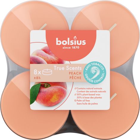 Bolsius Maxi-Teelichter orange 8h True Scents Pfirsich 8er Pack Duftkerze