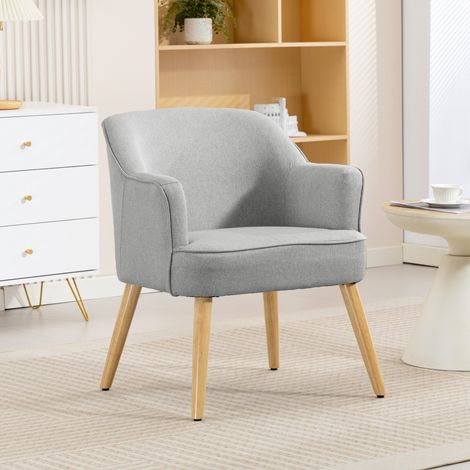 Butaca de Salón Moderna Sillón Tapizado en Lino Sintético Patas de Madera para Dormitorio Oficina 64,5x65x79,5 cm Crema (1/5)