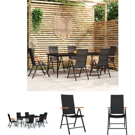 Gartenmöbel - vidaXL 7-tlg. Garten-Essgruppe Schwarz - Gartenstuhl (1/5)