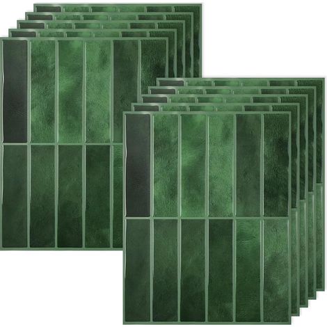 10 Pièces Credence Adhesive pour Cuisine Auto-Adhésif Sticker 3D Dalle Adhesive Murale Imperméable pour Salle Bain Décoration Murale Décoration Intérieure 22,9 x 29 cm Vert Foncé (1/5)