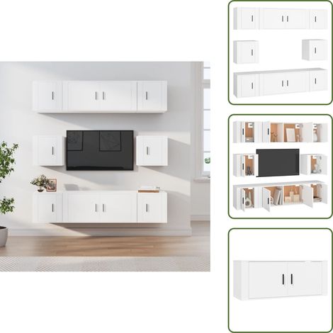 The Living Store Set de muebles para TV 8 piezas madera contrachapada blanco - Muebles de TV