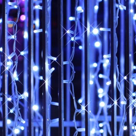 Guirlande LED Rideaux 220V IP44 3M, 8 modes - câble transparent - Bleu / 140 LED - SILUMEN (1/5)