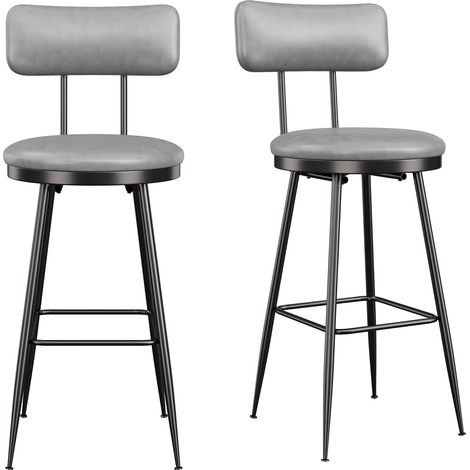 Lot de 2 Tabouret de bar en Cuir PU, chaises hautes de cuisine pour îlot et comptoir, et métal de style industriel avec dossier 65cm, Gris foncé (1/5)