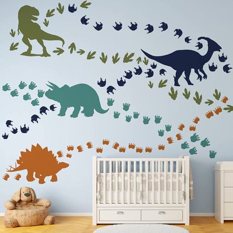 Un lot de Sticker Mural empreintes de pas des dinosaures Autocollant Mural décoration murale pour Chambre Salon bureau cuisine (1/5)