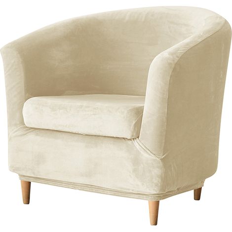Housse de fauteuil club, velours, crème