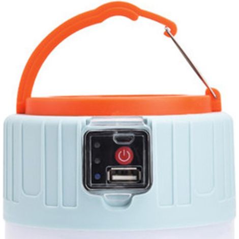 Lampe de football rechargeable solaire/USB 508 LED noire/orange, idéale pour les marchés nocturnes et les vendeurs ambulants. Ampoule LED de secours. (1/4)