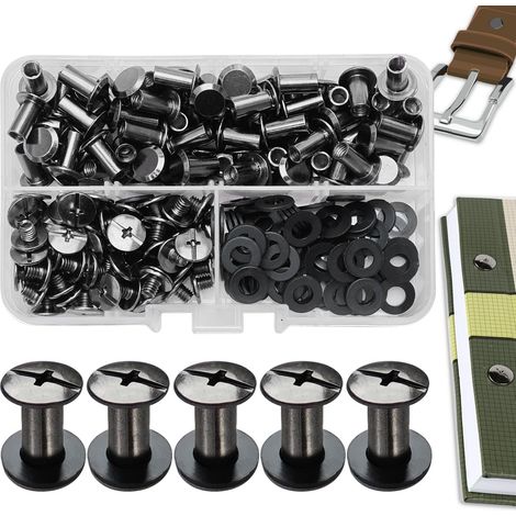 80 Kits Vis Chicago Screws,M510mm Vis de Livre,Rivet a Visser de remplacement en metal pour sacs, livres, colliers, sacs à dos, laisses de chien, laisses (Noir Brillant) (1/5)
