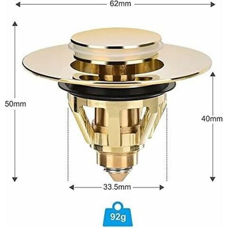 Bonde de douche et lavabo universel - Bouchon de valve - évier - Passoire en laiton anti-obstruction - Autre accessoire pour évier - Bonde d'évier (doré)
