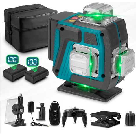 Nivel láser autonivelante de 360°, 4D, 16 líneas, alcance de 25 m, 2 baterías, nivelación automática, soporte giratorio y control remoto