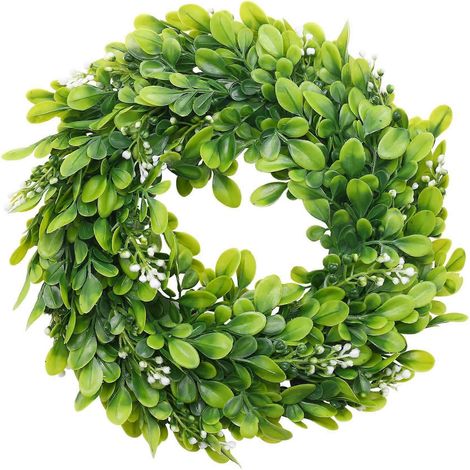 2 Pack Artificial Boxwood Wreath Leaves Wreath Decoration, 10 Inches-- (1/5)