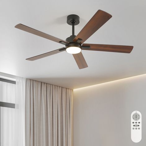 Ventilateur de Plafond LED Noir Bois 22W 5 Pales Réversibles Télécommande 3000K-6500K Ø132 cm