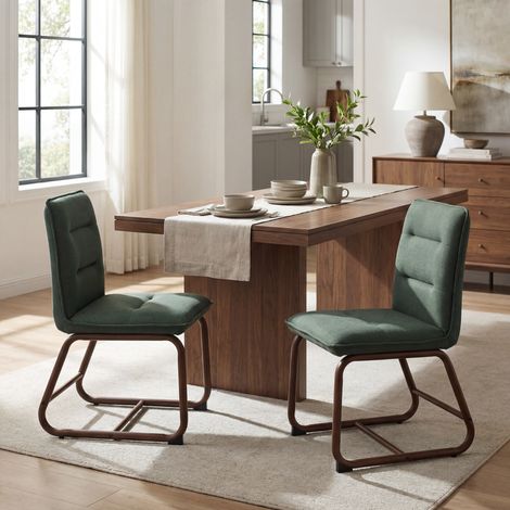 Wahson Chaise de Salle à Manger en Lin, Lot de 2 Fauteuils Salle à Manger Moderne avec Pieds en Métal Chaises Confortable pour Restaurant, Vert (1/5)