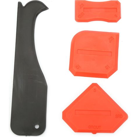 Kit d'outils pour calfeutrage 4 pièces : pelle à dissolvant pour mastic silicone, grattoir pour mastic verre et ciment (rouge) (1/5)