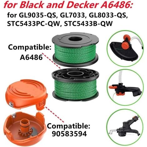 Bobina di filo per decespugliatore a batteria Black and Decker GL7033 GL8033 GL9035 A6486, diametro 2,0 mm, lunghezza 6,1 m, bobina di filo di ricambio per Black and Decker A6486 (5 + 1 pz) (1/4)