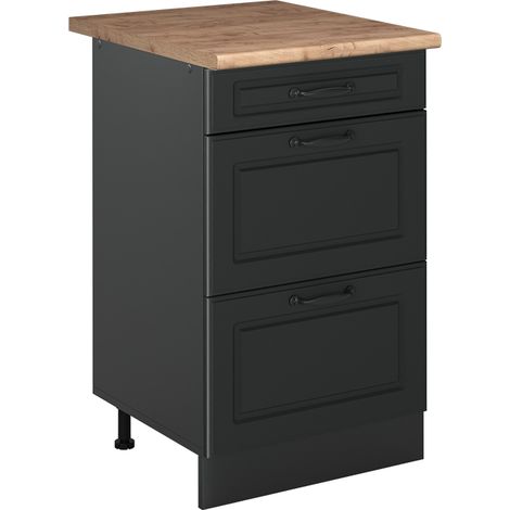 Küchenunterschrank R-Line, Anthrazit Landhaus/Anthrazit, 50 cm Arbeitsplatte Goldkraft Eiche, Vicco (1/5)