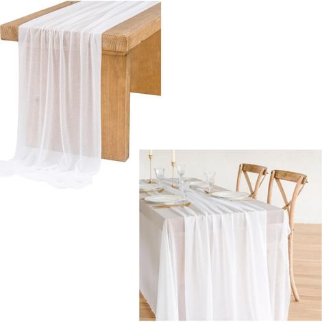 Nappe en tulle blanc, 75 x 300 cm, décorative et élégante, adaptée aux tables intérieures et extérieures, idéale pour les mariages, fêtes et décorations de table (1/5)