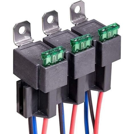 3 pièces Relais Automobile 12V, 4 Broches SPST avec Fusibles à Lame ATO/ATC 30A, Normalement Ouvert pour La Voiture, Prise avec Fils 14 AWG 16 AWG (1/4)