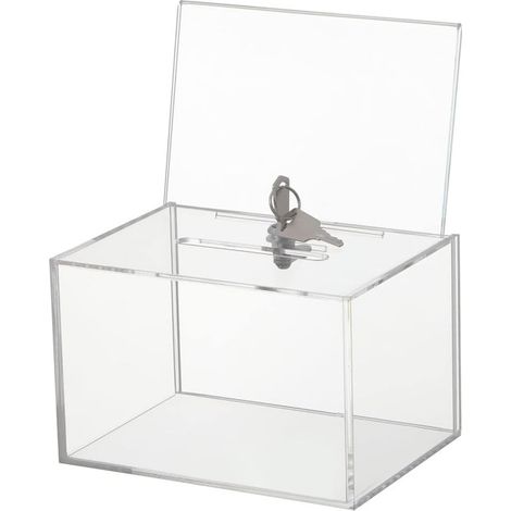Boîte de collecte transparente avec cadenas, 16x11,5x20 cm, polyvalente, pour récolte de fonds et dons. (1/5)