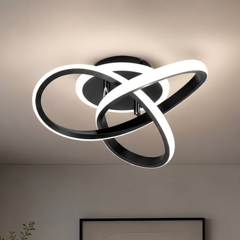 Plafoniera LED ad anelli 21 W 2100 lm, 25×25 cm, 3 temperature colore, funzione memoria, in alluminio, nera, per soggiorno, camera e cucina (1/5)
