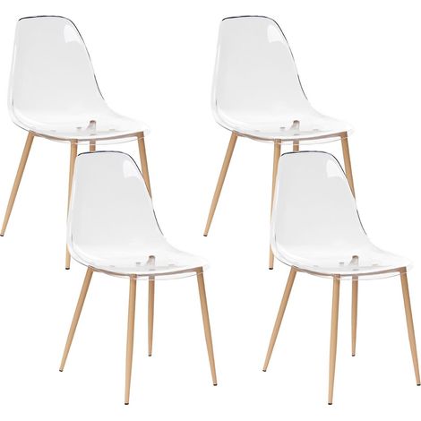Lot de 4 Chaises de Salle à Manger Moderne Minimaliste Sans Accoudoirs Assise en Plastique Transparentes Takilma
