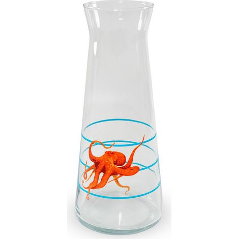 WD LifeStyle Caraffa in Vetro Decorata 1 Lt Decoro Polipo su Rughe Azzurre