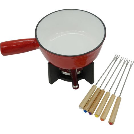 Fackelmann – Appareil à fondue 2 personnes – Caquelon en fonte émaillée Ø 17 cm – Brûleur à alcool pour fromage fondu – Accessoires en acier inoxydable