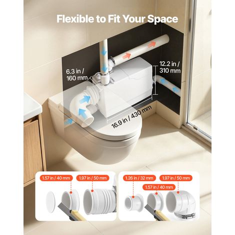 Broyeur WC 800 W 200 L/min Levage 10 m Pompe de Relevage Eaux Usées, pour Cuisine, Sous-sol, Salle de Douche, Buanderie, Raccord La… (1/5)