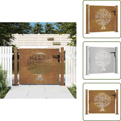 Gartentor 105x80 cm Cortenstahl Baum-Design - Cortenstahltor - Gartentor - Zaun - Sicherheitszaun - Gartenabgrenzung