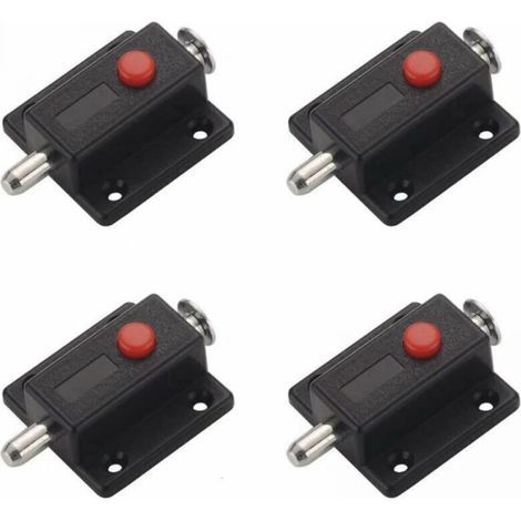 Verrou à glissière de sécurité avec bouton à ressort automatique – Lot de 4 loquets pour armoires, portes intérieures/extérieures et fenêtres (1/4)