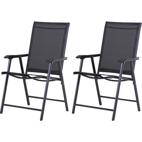 Lot de 2 chaises de camping pliantes avec accoudoirs, dossier ergonomique en tissu, métal noir, 58x64x94 cm, 100 kg par siège  CHICFURN (1/5)