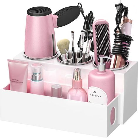 Support de sèche cheveux, organisateur d'outils pour coiffeuse, sèche cheveux et fer à lisser pour comptoir de salle de bain, support de rangement pour sèche cheveux, support de sèche cheveux (1/5)