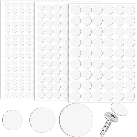 290 Pièces Cache Vis Blanc Auto-adhésifs, 12mm/15mm/21mm Cache Trou Meuble pour Armoires Murales Vis de Bureau Réparation de Meubles, Autocollants de Couverture Meuble pour Dissimuler Les Trous (1/5)