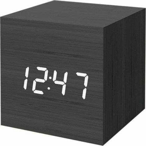 Réveil numérique, mini-réveil de bureau Cube moderne à lumière LED en bois, affiche l'heure et la température pour les enfants, les chambres, la maison, les dortoirs, les voyages (1/4)