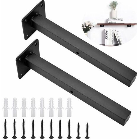 Support d'étagère noir Supports d'étagère flottants robustes Supports d'étagère industriels muraux en fer métallique 20 cm/7,8" Invisible Dissimulé Support de quincaillerie avec vis pour étagère en b, (1/5)