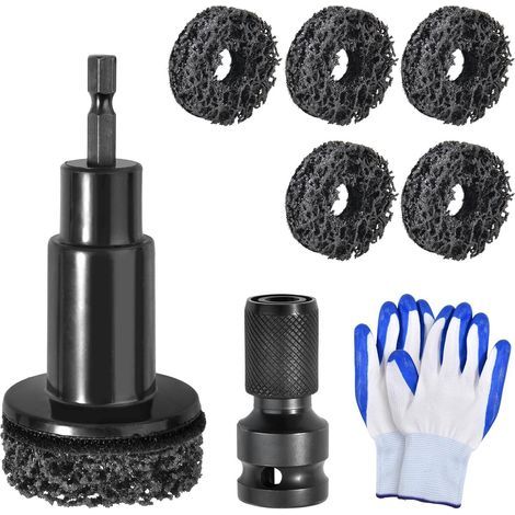 Kit de nettoyage et de resurfaçage de moyeu de roue avec adaptateur et gants pour perceuse électrique de 1,27 cm (1/4)