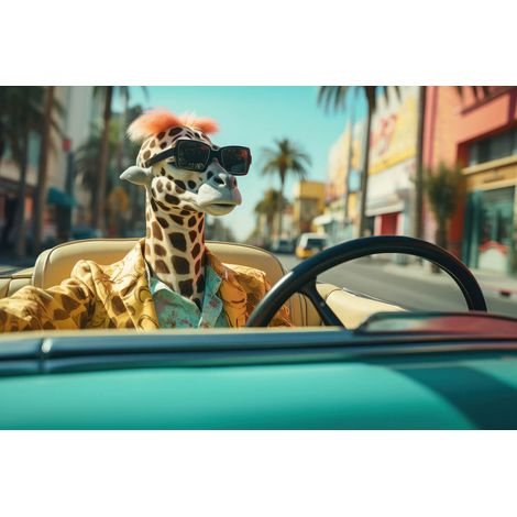 Tableau sur toile girafe au volant 45x65 cm - Impression sur Toile Murale Décorative - Image imprimée en HD sur Toile - Toile sur Châssis en Bois FSC - Fabriqué en France (1/5)