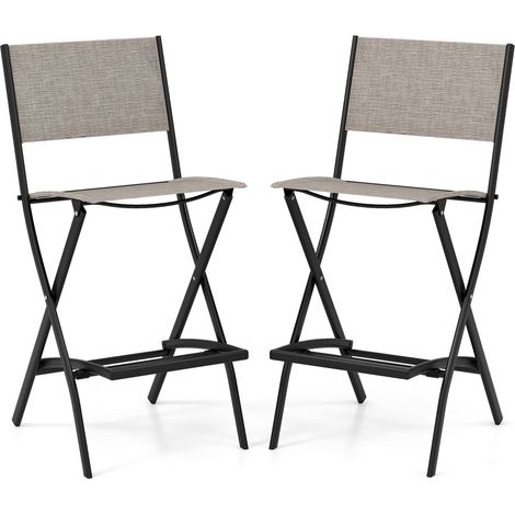Set de 2 tabourets de bar pliants avec dossier et repose-pieds humanisé - café (1/5)