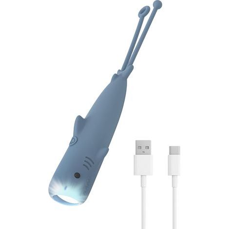 Wiederaufladbare Silikon-Taschenlampe, LED-Haifisch-Taschenlampe, einstellbare Helligkeit, Hochleistungslicht, Stroboskopmodus, drei Betriebsmodi, Kindertaschenlampe, blau (1/5)