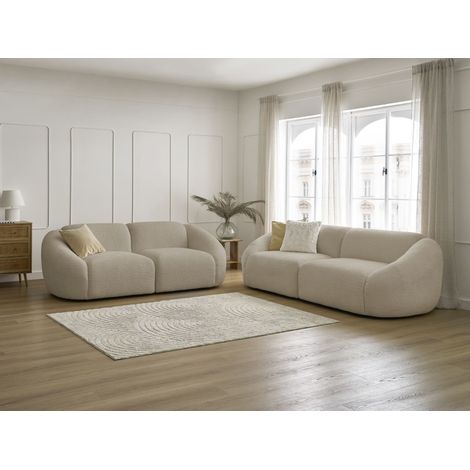 BOBOCHIC - Ensemble canapé droit fixe 3 + 2 places TINA tissu bouclette Beige (1/5)