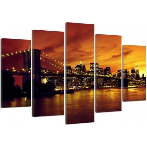 Quadro su tela 5 paneli Tramonto a New York Manhattan - 100x70 (1/5)