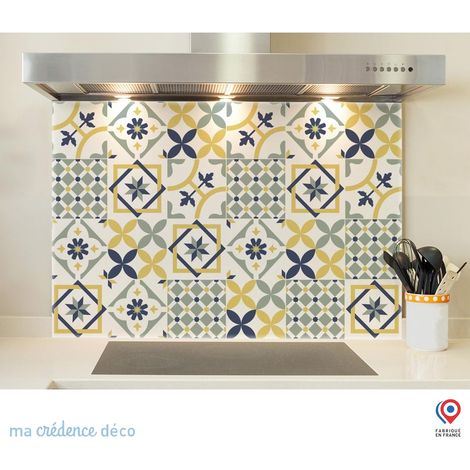 Fond de hotte : Carreaux ciments jaune - Verre trempé - 60 cm - 45 cm (1/4)