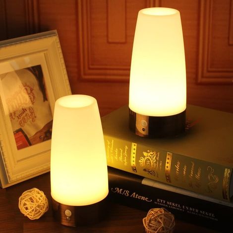 2 Pack Round Retro LED Night Lights for Home, Small Lamp with PIR Motion Sensor LED Wireless Indoor Outdoor Battery Operated Lamp for Bedroom, Hallway, Kitchen