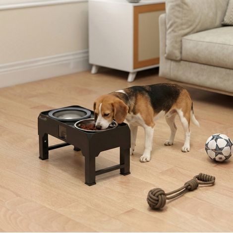 Gamelle chien surélevée réglable 2 bols inox noir HAVRYA (1/4)