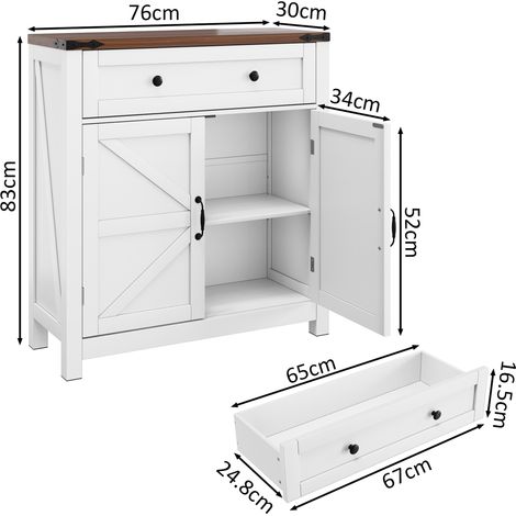Meubles de rangement de style campagnard avec tiroirs et étagères réglables, armoires de cuisine blanches avec comptoirs en noyer, consoles modernes pour coin café dans la cuisine, la salle à manger,  (1/4)