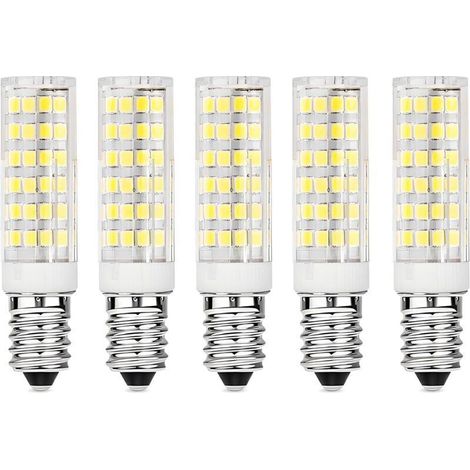Lot de 5 ampoules LED E14 pour hottes de cuisine, 9 W, blanc froid (6000 K), 220-230 V CA, non dimmables, pour réfrigérateurs/hottes de cuisine.