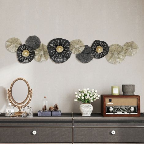 Decorazione murale in metallo 134 x 29 cm, nero e dorato, stile moderno HAVRYA (1/4)