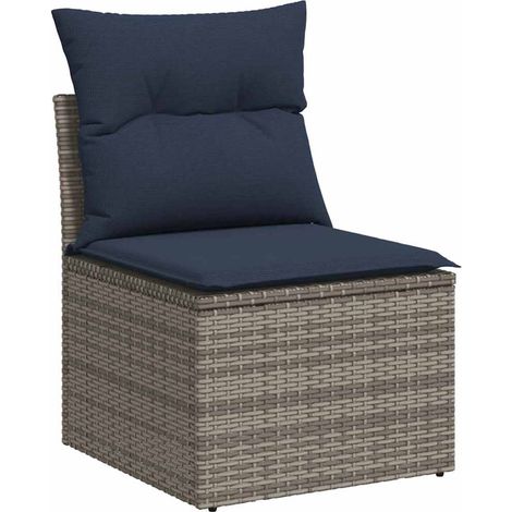 Divano Giardino Senza Braccioli con Cuscini Grigio Polyrattan vidaXL (1/5)