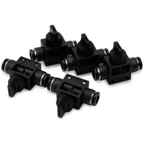 Lot de 5 tubes de 10 mm de diamètre extérieur, vanne à bille, contrôle du débit d'air, raccord union pneumatique droit à connexion rapide (1/5)