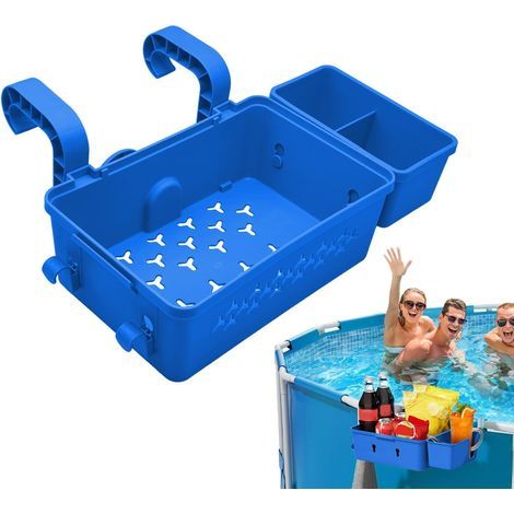 Cesta de almacenamiento para piscina, cesta lateral colgante para piscina, 42 x 21 x 13 cm y soporte para bebidas para piscina, ideal para juguetes y toallas. Apta para la mayoría de piscinas con estr